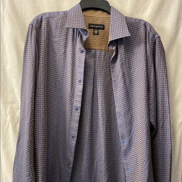 Men's Jhane Barnes Blue Starburst Patterned Silk+Cotton Button-Down Shirt - Picture 4 of 16